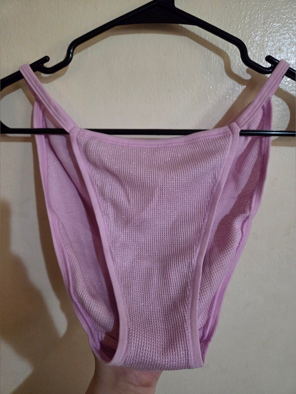 Victoria's Secret PINK Hushed Lilac Sparkly Waffle Knit String Bikini Size L NWT
